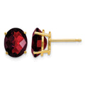 14k 9x7mm Oval Garnet Checker Earrings