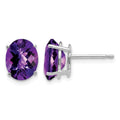 14k White Gold 9x7mm Oval Amethyst Checker Earrings