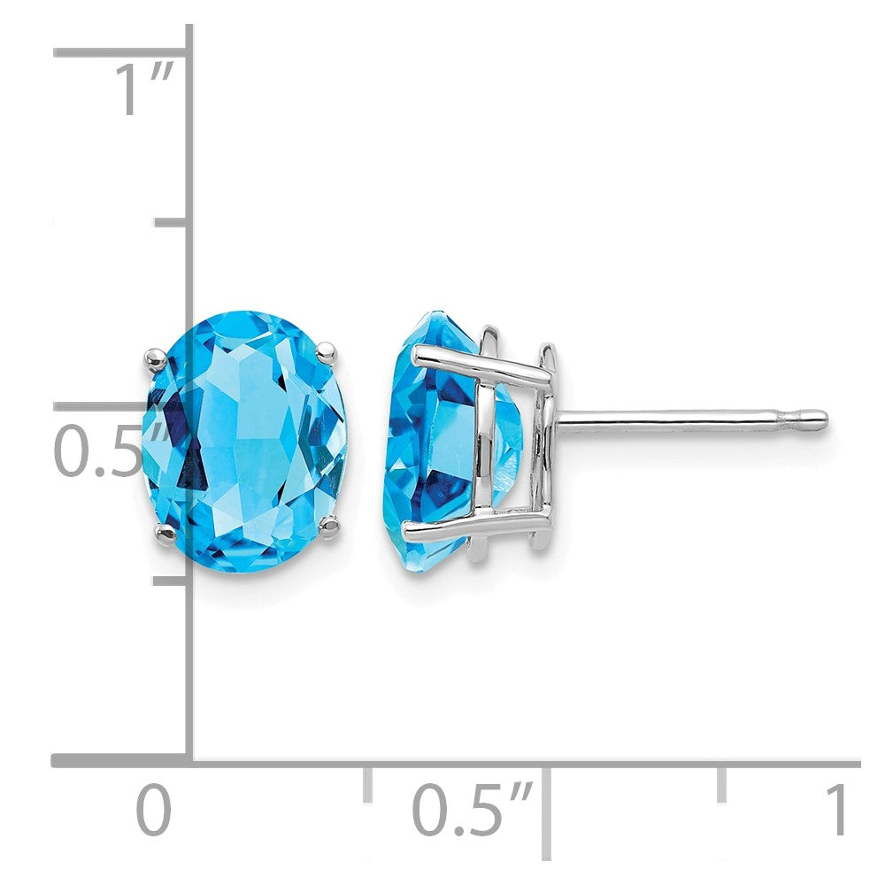 14k White Gold 9x7mm Oval Blue Topaz Earrings