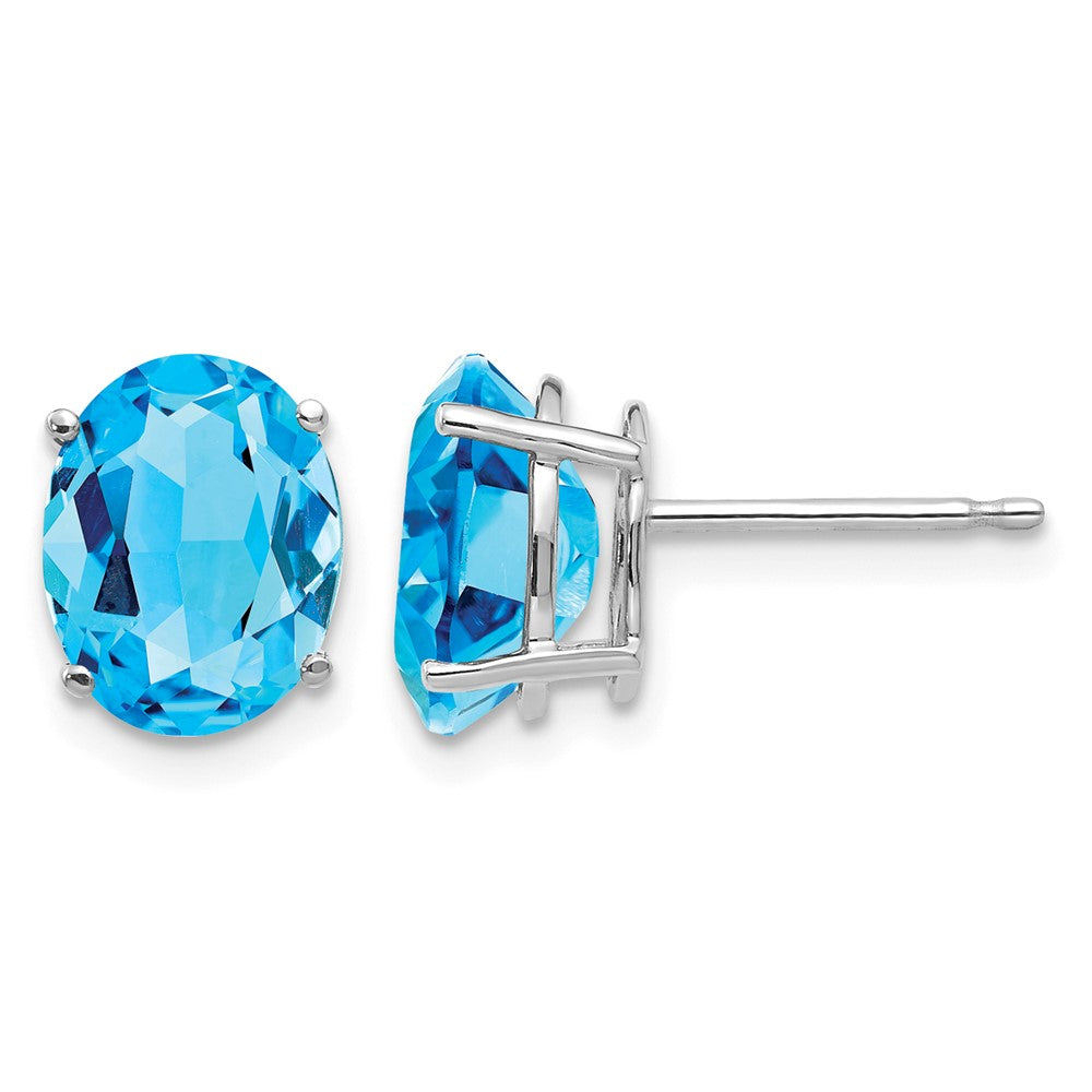 14k White Gold 9x7mm Oval Blue Topaz Earrings