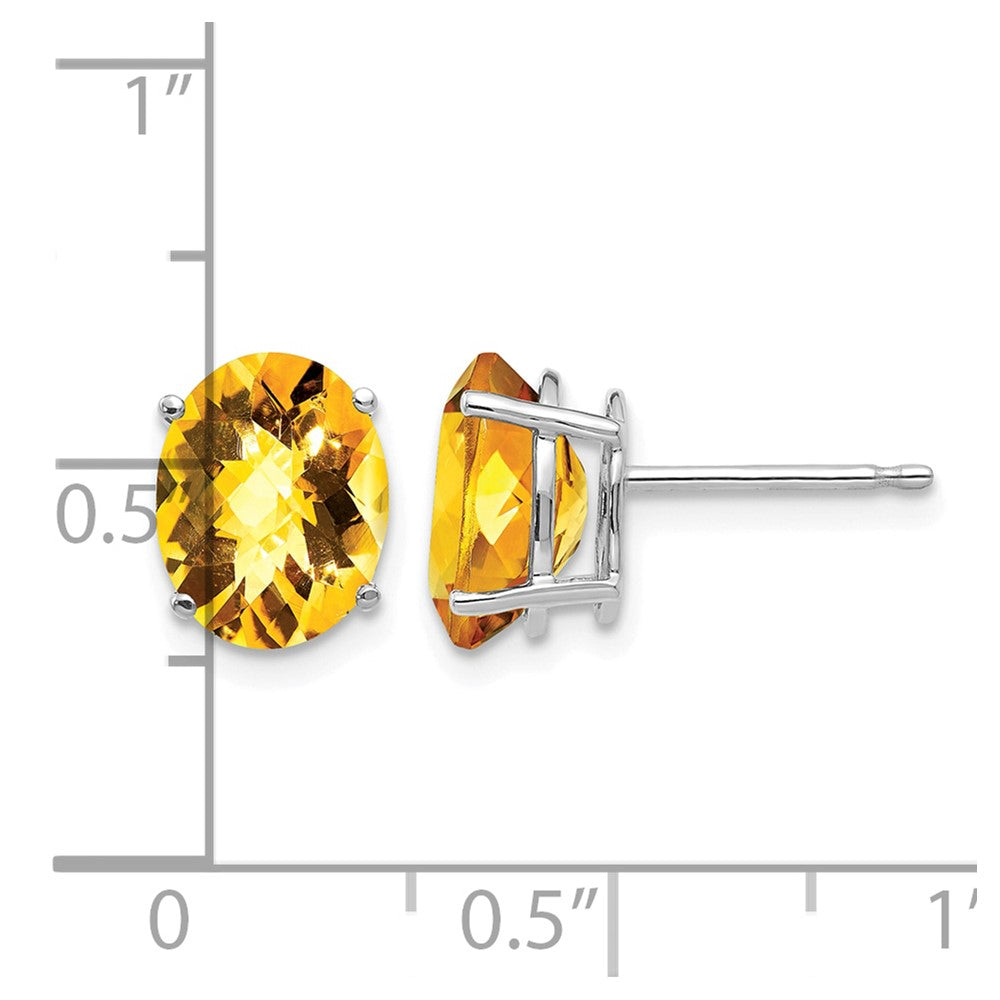 14k White Gold 9x7mm Oval Citrine Checker Earrings