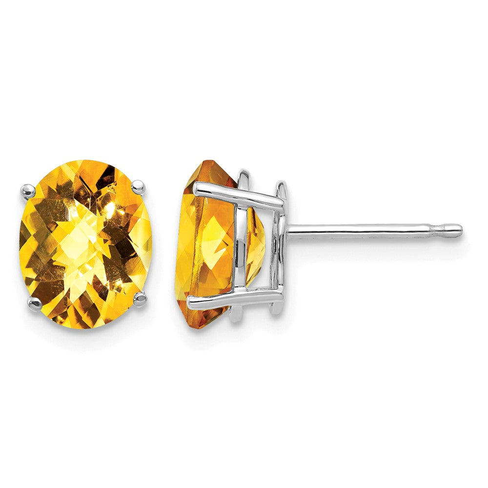 14k White Gold 9x7mm Oval Citrine Checker Earrings