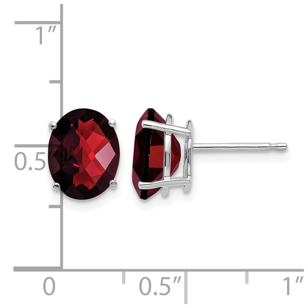 14k White Gold 9x7mm Oval Garnet Checker Earrings