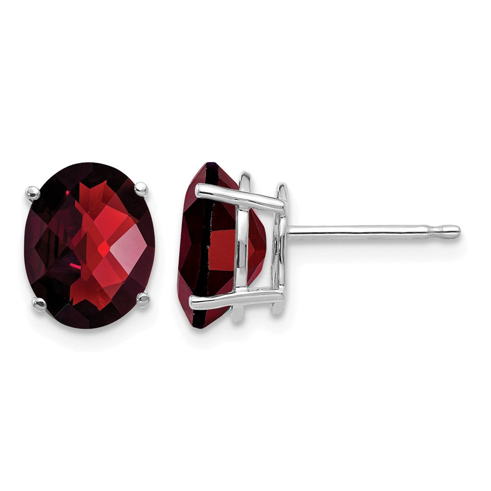 14k White Gold 9x7mm Oval Garnet Checker Earrings
