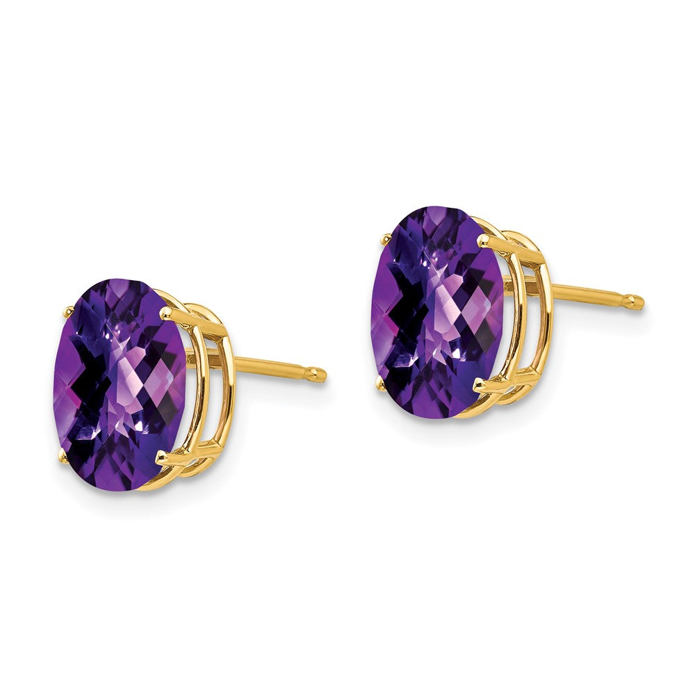 14k 10x8mm Oval Amethyst Checker Earrings