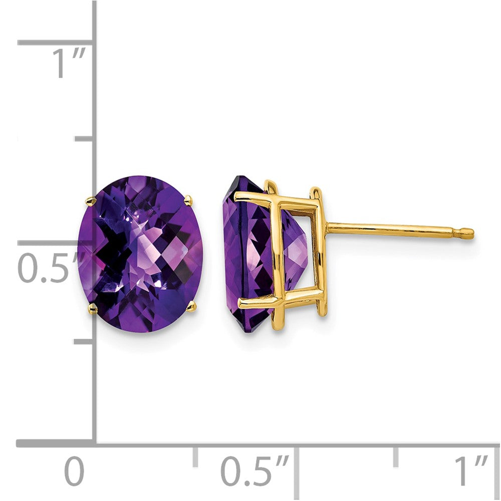 14k 10x8mm Oval Amethyst Checker Earrings