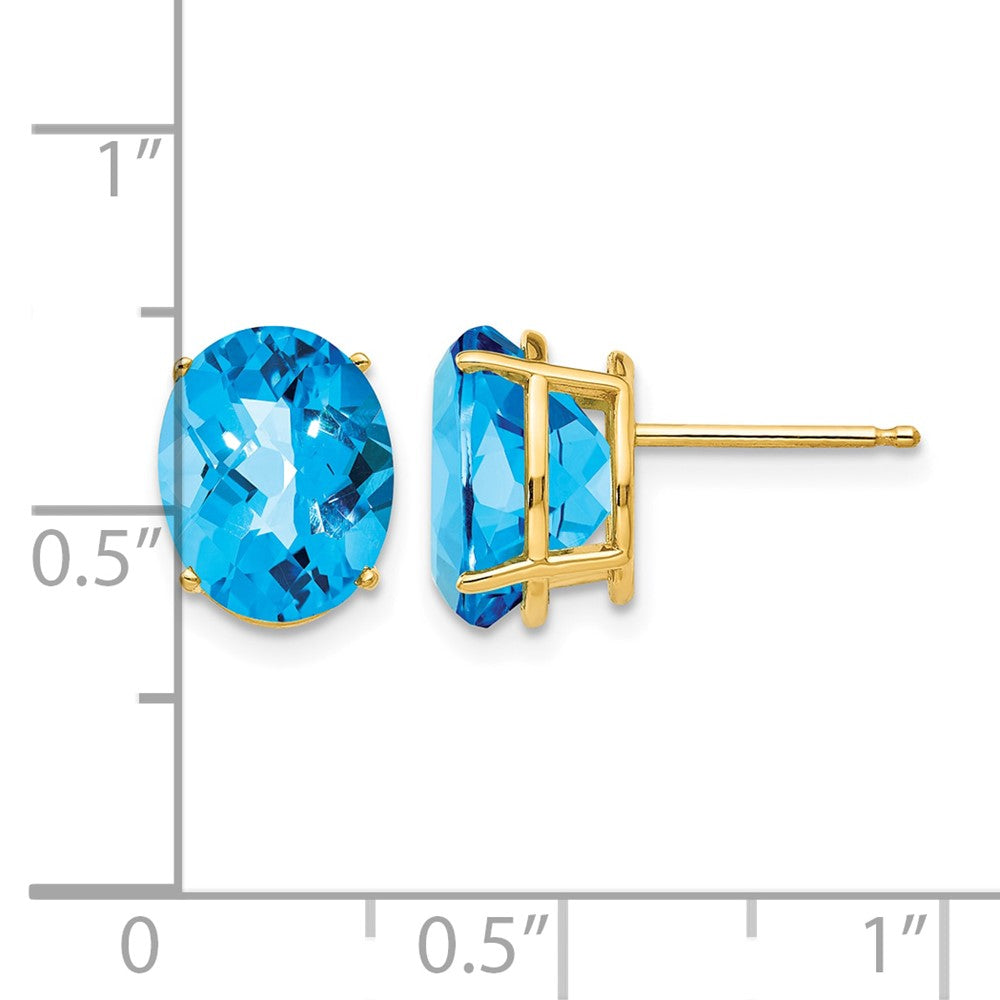 14k 10x8mm Oval Blue Topaz Checker Earrings
