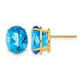 14k 10x8mm Oval Blue Topaz Checker Earrings