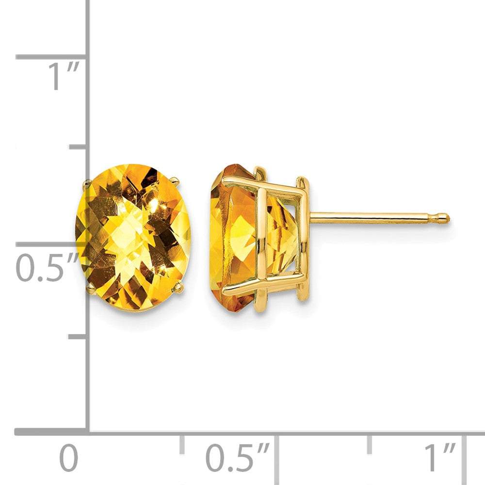14k 10x8mm Oval Citrine Checker Earrings