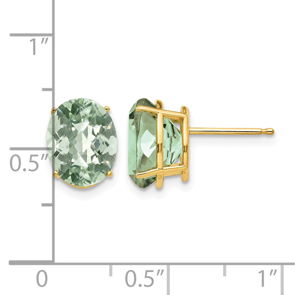 14k 10x8 Oval Checker-Cut Green Quartz Earrings