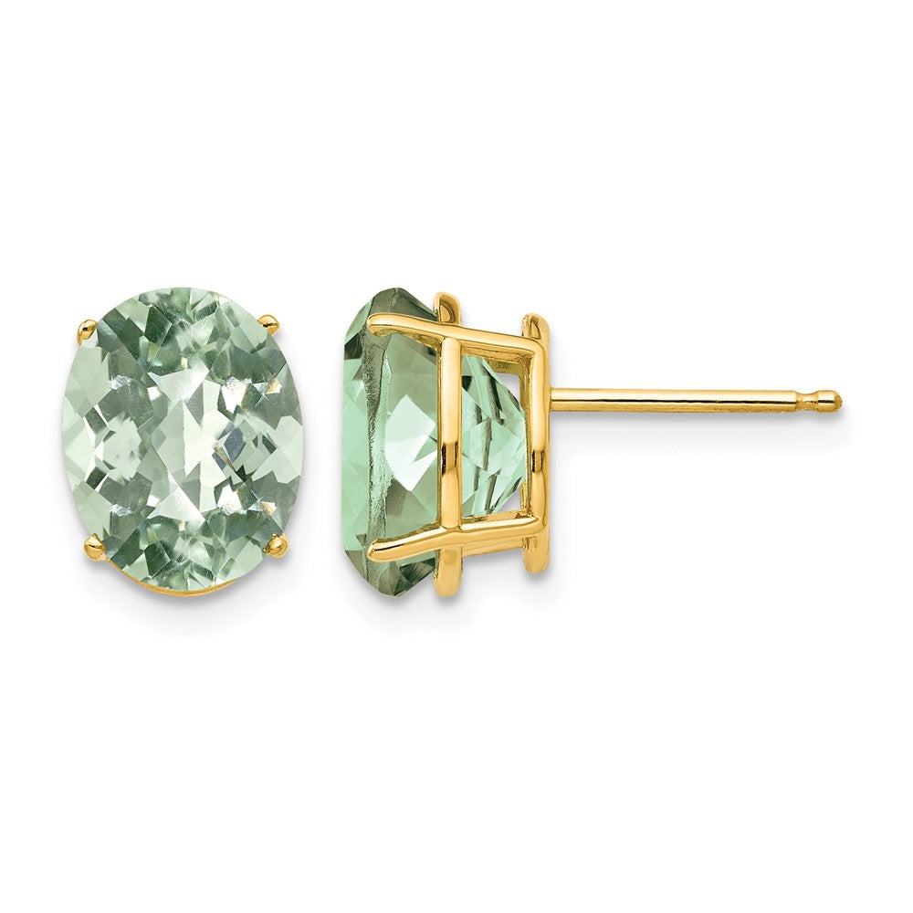 14k 10x8 Oval Checker-Cut Green Quartz Earrings