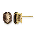 14k 10x8 Oval Checker-Cut Smoky Quartz Earrings