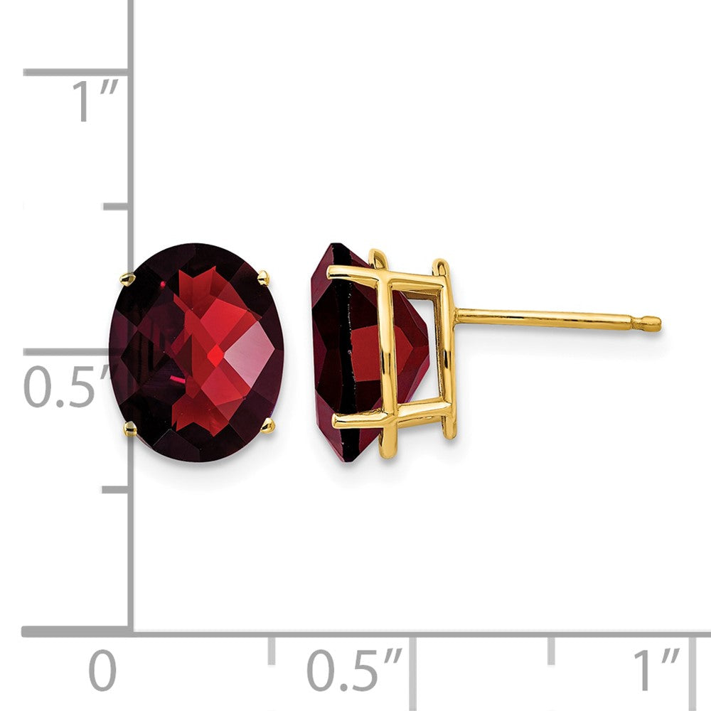 14k 10x8mm Oval Garnet Checker Earrings
