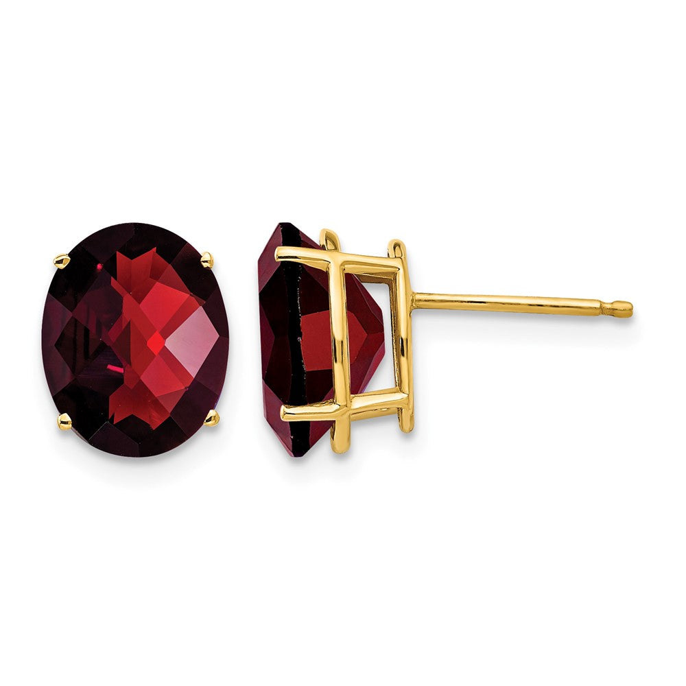 14k 10x8mm Oval Garnet Checker Earrings