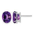 14k White Gold 10x8mm Oval Amethyst Checker Earrings