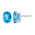 14k White Gold 10x8mm Oval Blue Topaz Checker Earrings