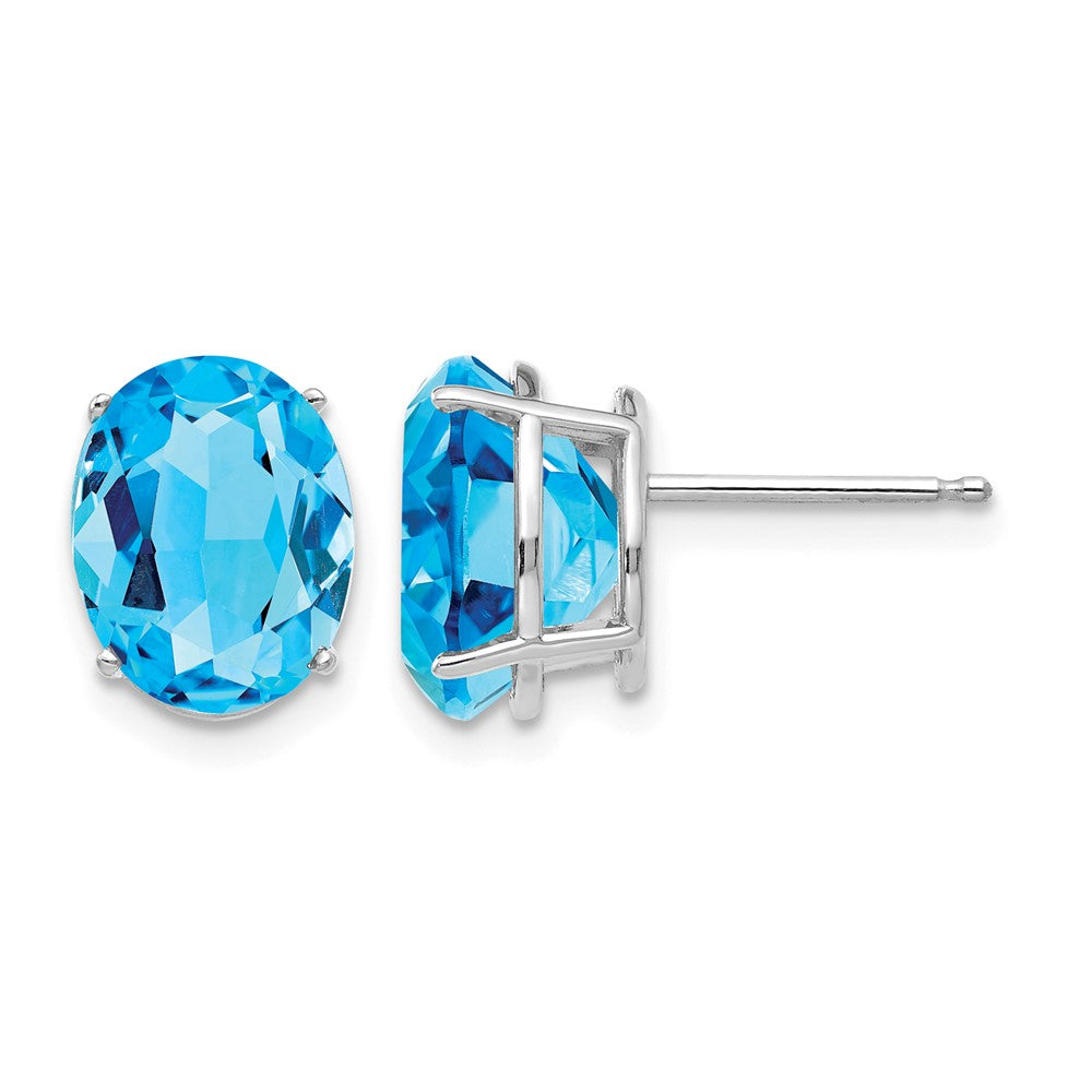 14k White Gold Blue Topaz Oval Stud Earrings