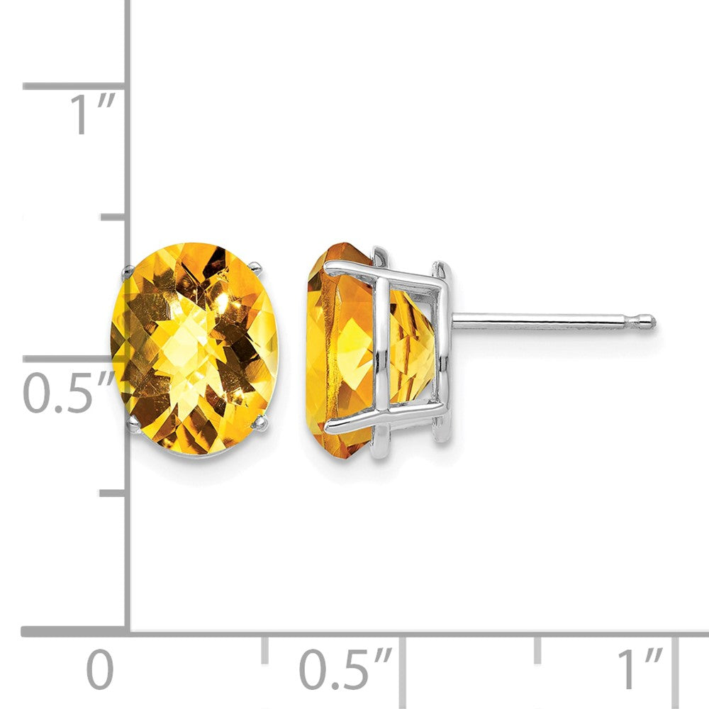 14k White Gold 10x8mm Oval Citrine Checker Earrings