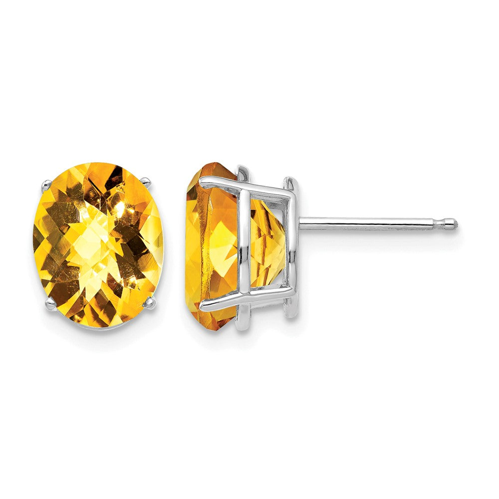 14k White Gold 10x8mm Oval Citrine Checker Earrings