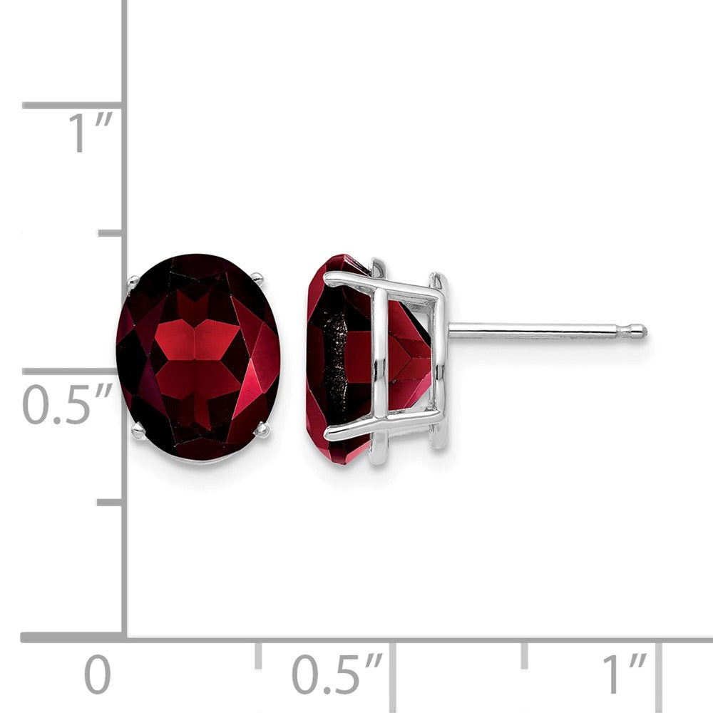 14k White Gold Garnet Oval Stud Earrings