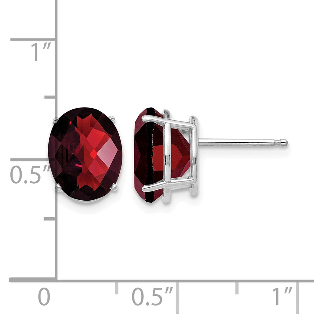 14k White Gold 10x8mm Oval Garnet Checker Earrings