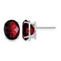 14k White Gold 10x8mm Oval Garnet Checker Earrings