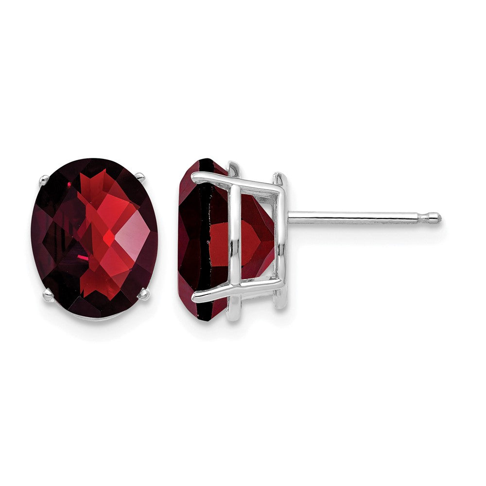 14k White Gold 10x8mm Oval Garnet Checker Earrings