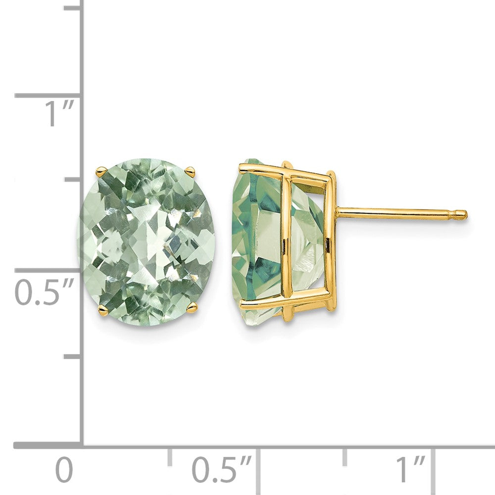 14k 12x10 Oval Checker-Cut Green Quartz Earrings