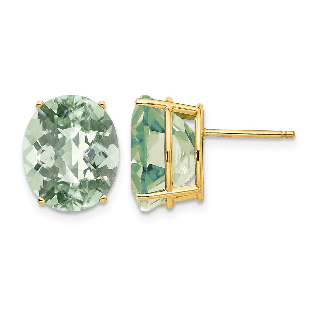 14k 12x10 Oval Checker-Cut Green Quartz Earrings