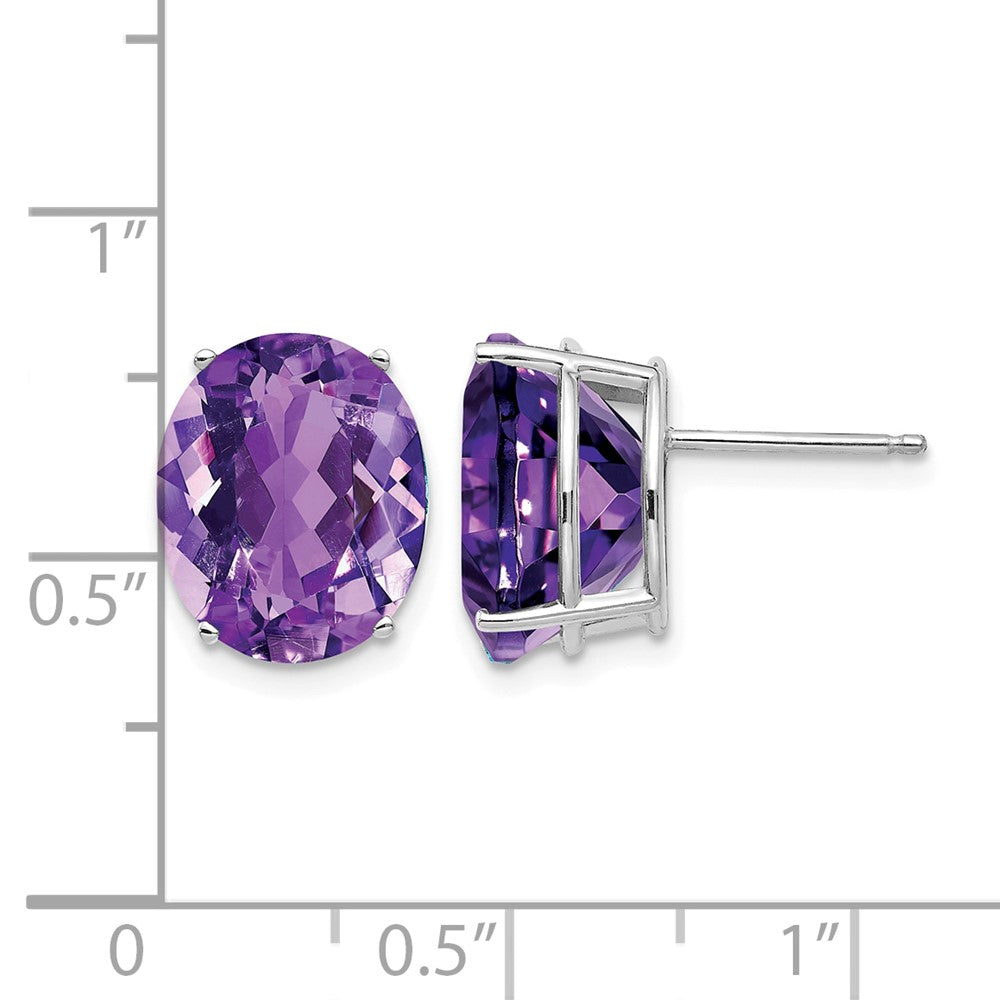 14k White Gold Amethyst Oval Stud Earrings