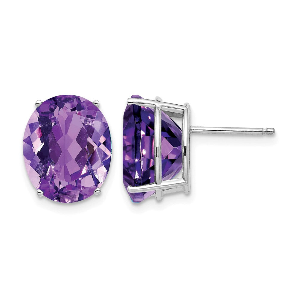 14k White Gold Amethyst Oval Stud Earrings