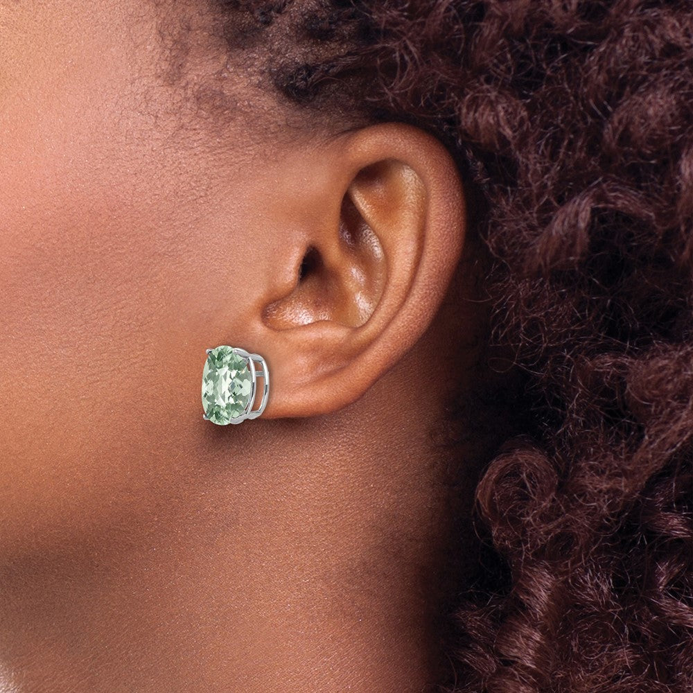 14kw 12x10 Oval Checker-Cut Green Quartz Earrings