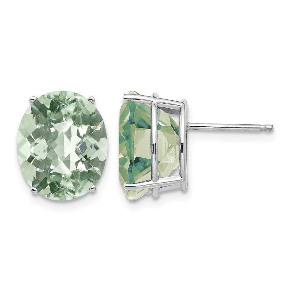 14kw 12x10 Oval Checker-Cut Green Quartz Earrings