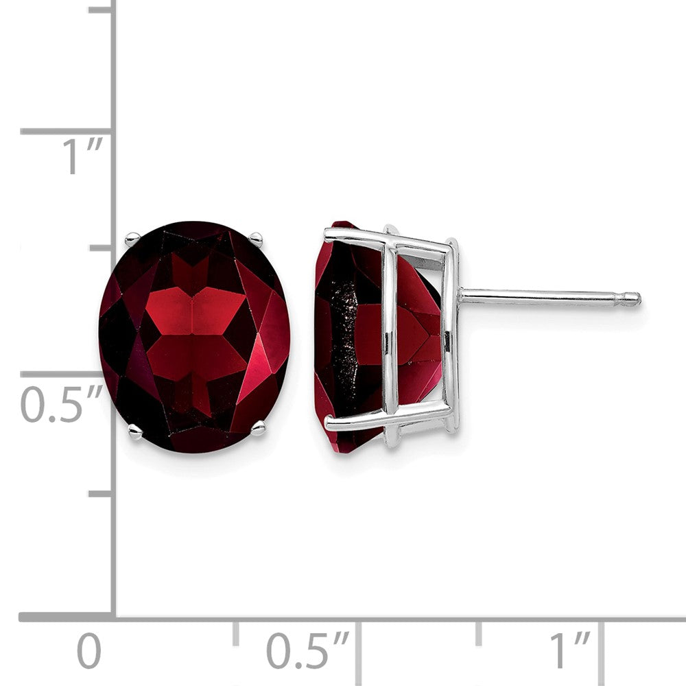 14k White Gold Oval Garnet Stud Earrings
