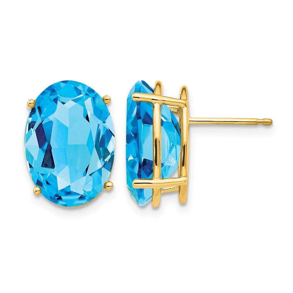 14k 14x10mm Oval Blue Topaz Earrings