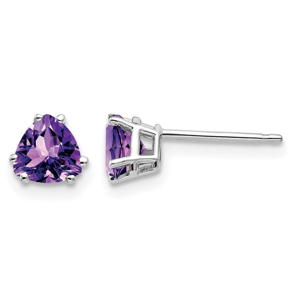 14k White Gold 5mm Trillion Amethyst Earrings