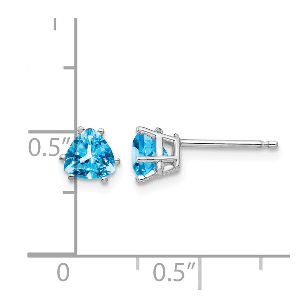 14k White Gold 5mm Trillion Blue Topaz Earrings