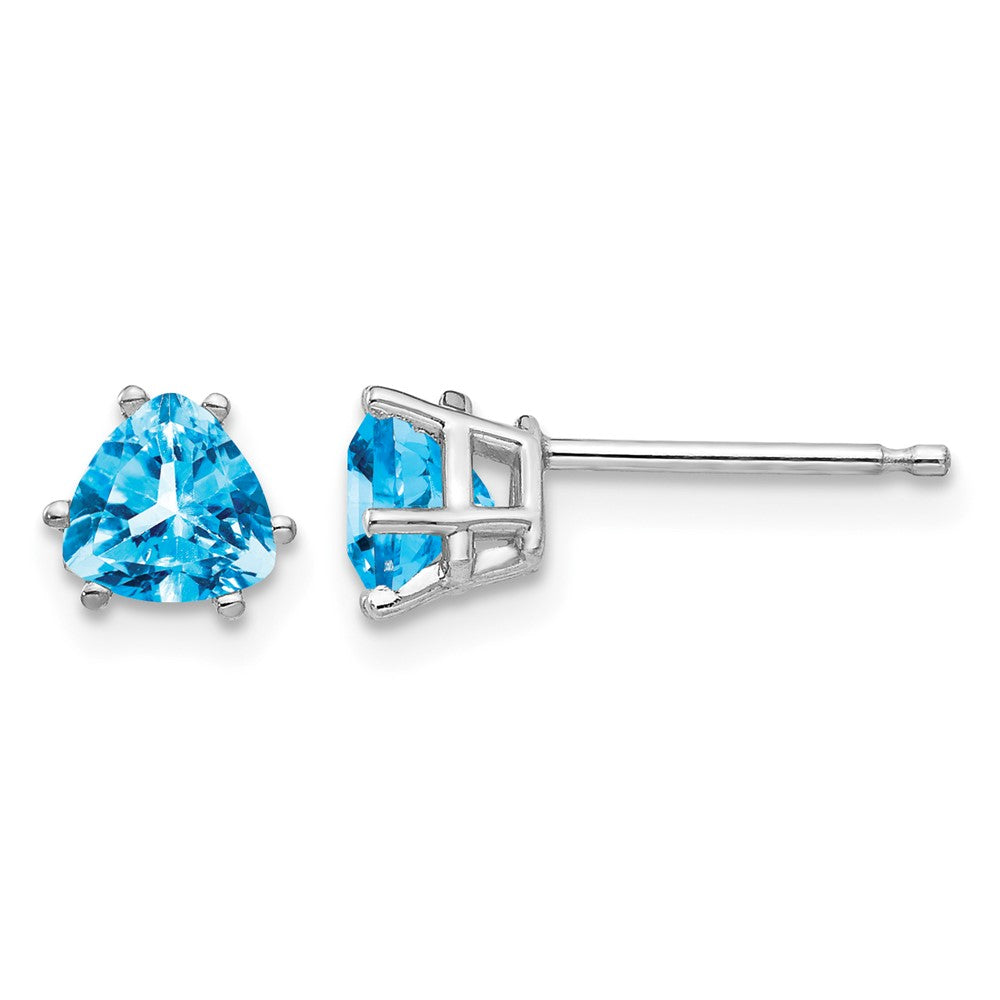 14k White Gold 5mm Trillion Blue Topaz Earrings