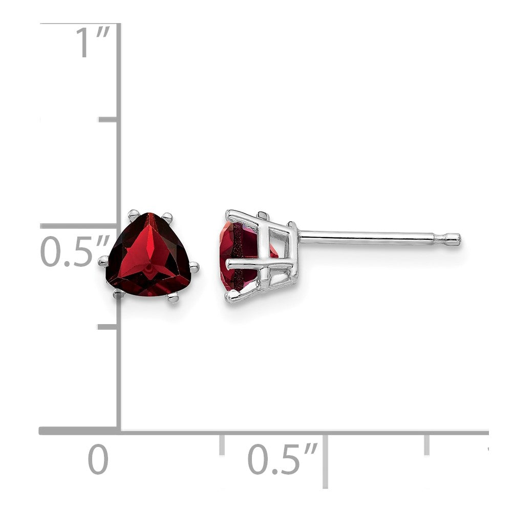 14k White Gold Garnet Trillion Stud Earrings