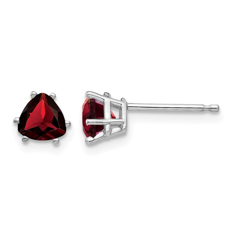 14k White Gold Garnet Trillion Stud Earrings