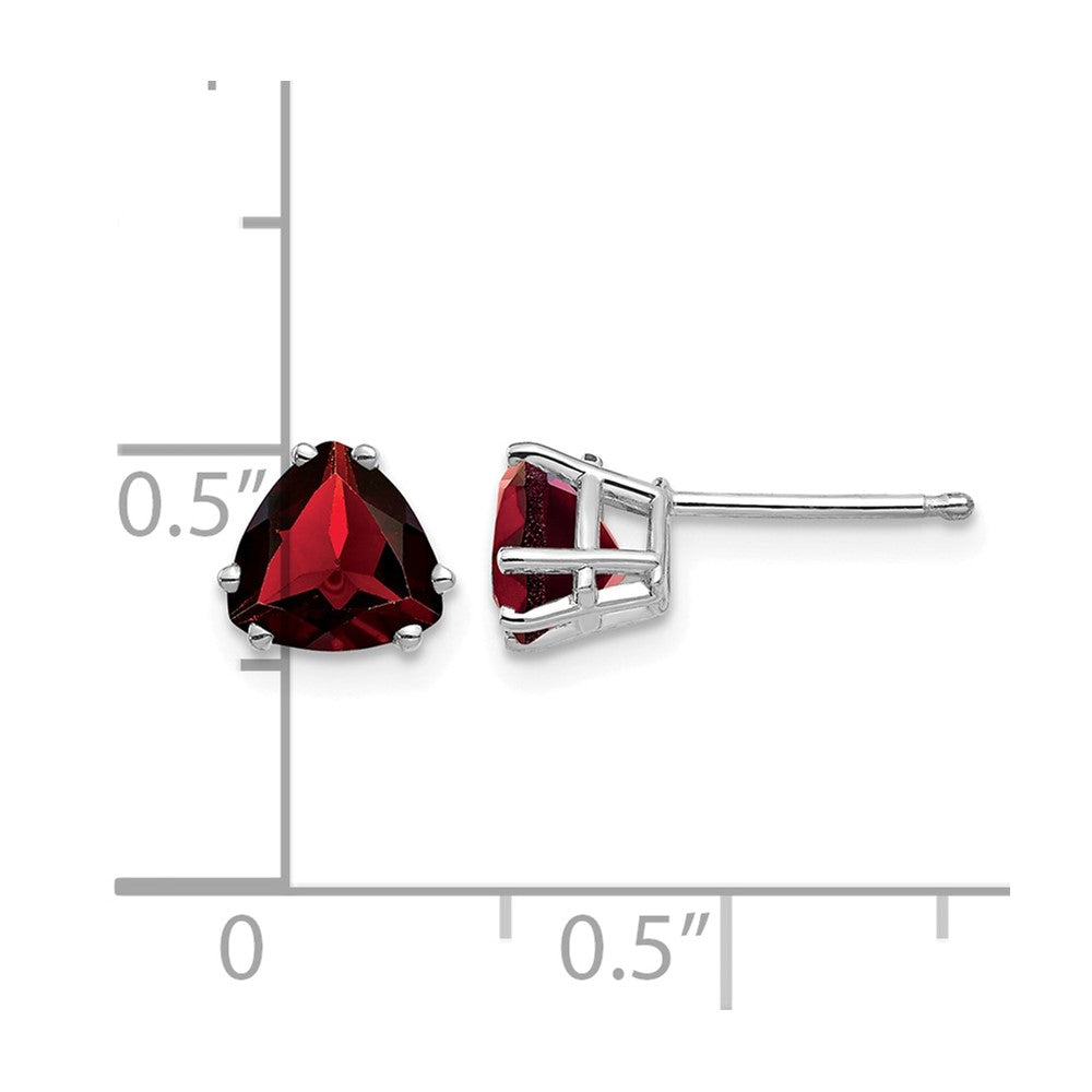 14k White Gold 6mm Trillion Garnet Earrings