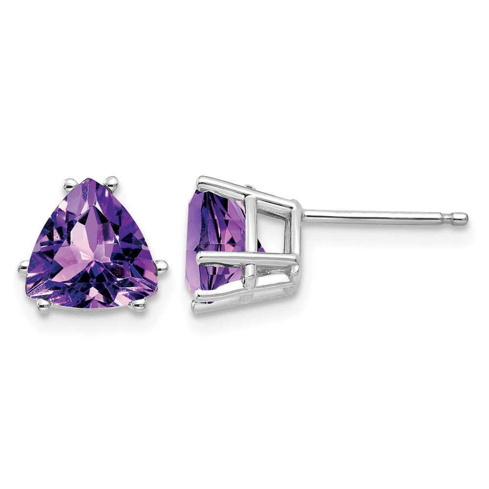 14k White Gold 7mm Trillion Amethyst Earrings