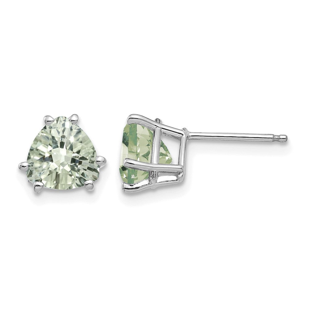 14kw 7mm Trillion Checker-Cut Green Quartz Earrings