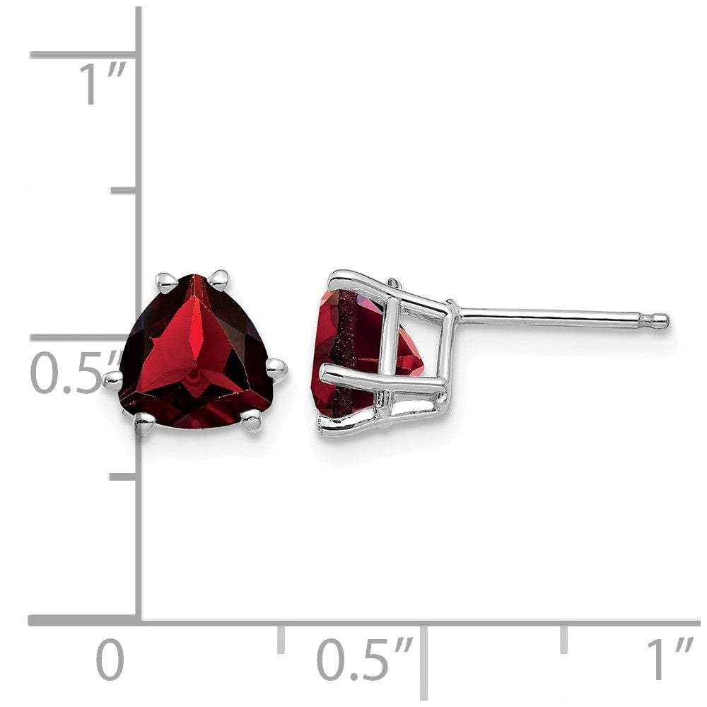 14k White Gold 7mm Trillion Garnet Earrings