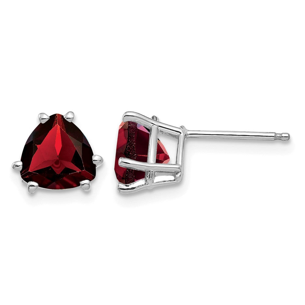 14k White Gold 7mm Trillion Garnet Earrings