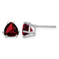 14k White Gold 7mm Trillion Garnet Earrings