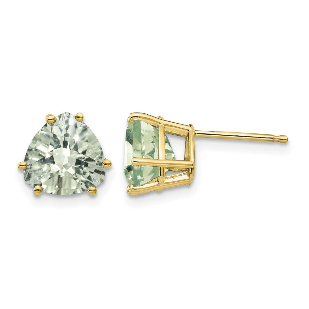 14k 8mm Trillion Checker-Cut Green Quartz Earrings