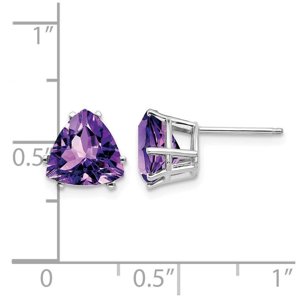 14k White Gold Amethyst Trillion Stud Earrings