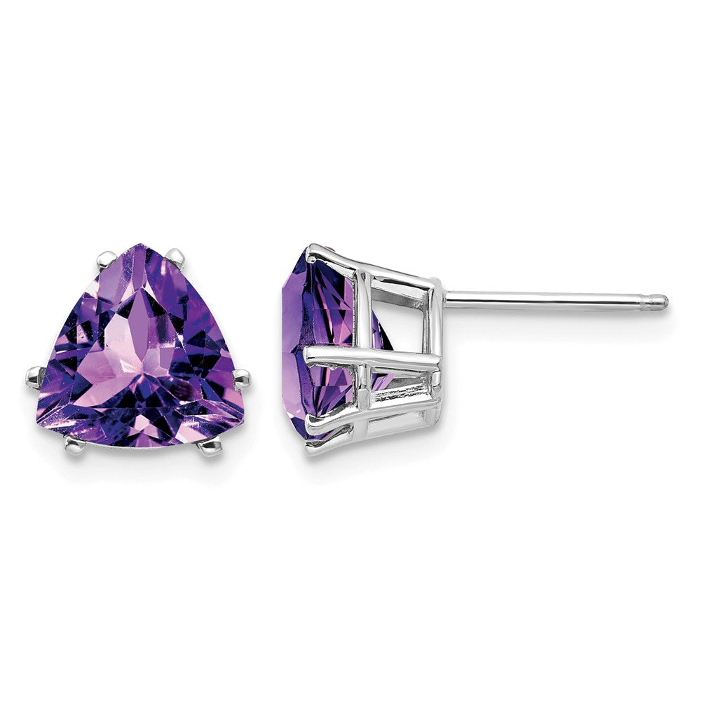 14k White Gold Amethyst Trillion Stud Earrings