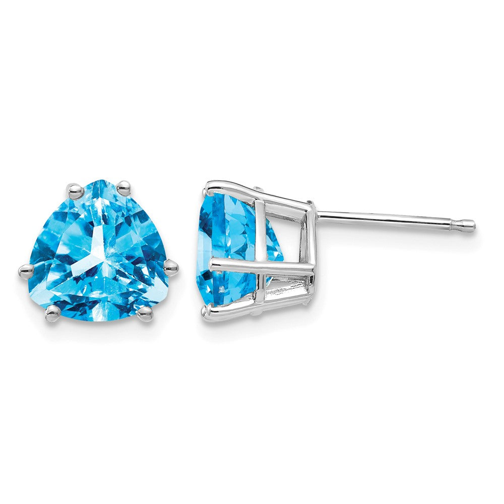 14k White Gold 8mm Trillion Blue Topaz Earrings